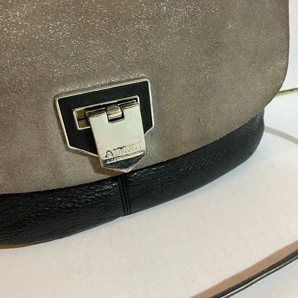 Aimee Kestenberg black grey leather suede satchel handbag